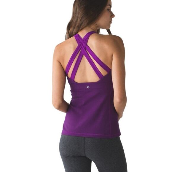 Lululemon Enhearten Tank Top Stripe Tender Violet Black Womens 6 Athletic FLAWED - Picture 1 of 12